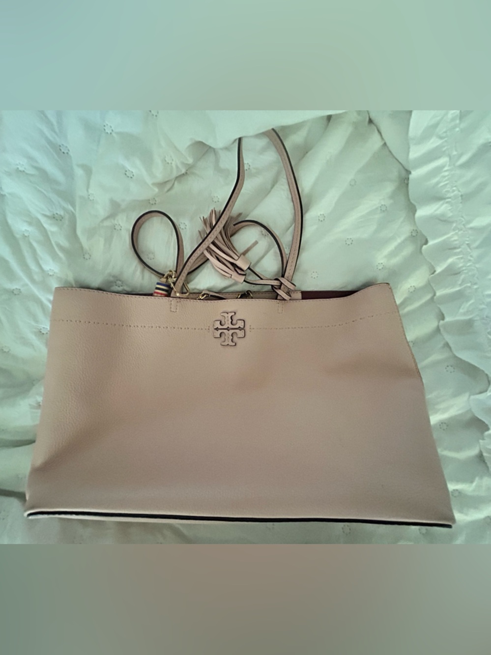 Tory Burch Blush Leather Tote with Logo Detail